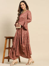 Load image into Gallery viewer, Bell Sleeve Long dress with front drape