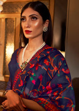 Load image into Gallery viewer, Berry Blue Banarasi Jamawar Woven Silk Saree : Top Pick