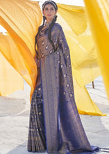 Laden Sie das Bild in den Galerie-Viewer, Space Blue Soft Silk Woven Kanjivaram Saree : Special Edition