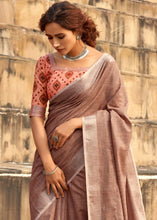 Carica l&#39;immagine nel visualizzatore Galleria,Tawny Brown Soft Linen Silk Saree with Tassels on Pallu