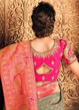 Cargar imagen en el visor de la galería, Swamp Green Woven Banarasi Silk Saree with Embroidered Blouse