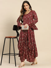 Load image into Gallery viewer, Bell Sleeve Long dress with front drape
