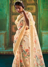 Carica l&#39;immagine nel visualizzatore Galleria,Wheat Brown Zari Woven Linen Silk Saree Having Floral Digital Print