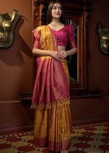 Cargar imagen en el visor de la galería, Mustard Yellow Designer Satin Silk Saree