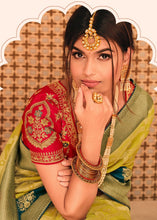 Load image into Gallery viewer, Lime Green Woven Banarasi Silk Saree with Embroidered Blouse