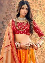 Laden Sie das Bild in den Galerie-Viewer, Orange &amp; Red Banarasi Brocade Silk Lehenga Cholli