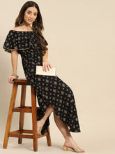 Load image into Gallery viewer, Off shoulder Flare yoke and U hem maxi dress