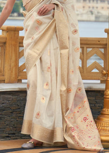 Ivory White Woven Linen Silk Saree