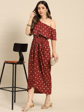 Carica l'immagine nel visualizzatore Galleria,One Shoulder yoke overlap printed dress