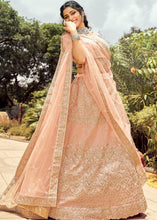 Laden Sie das Bild in den Galerie-Viewer, Peach Pink Organza Lehenga Choli with Resham, Dori &amp; Zari work