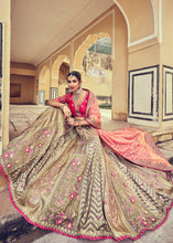 Load image into Gallery viewer, Grey &amp; Pink Banarasi Silk Lehenga Choli with Khatli and Heavy Embroidered work