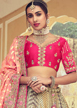 Load image into Gallery viewer, Grey &amp; Pink Banarasi Silk Lehenga Choli with Khatli and Heavy Embroidered work