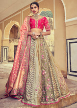 Load image into Gallery viewer, Grey &amp; Pink Banarasi Silk Lehenga Choli with Khatli and Heavy Embroidered work