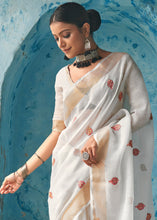 Load image into Gallery viewer, Pearl White Floral Embroidered Linen Saree