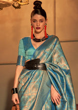Load image into Gallery viewer, Munsell Blue Two Tone Handloom Weaving Kanjivaram Silk Saree : Top Pick