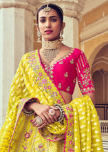 Load image into Gallery viewer, Cadmium Yellow Banarasi Silk Lehenga Choli with Khatli and Heavy Embroidered work