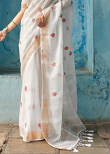 Load image into Gallery viewer, Pearl White Floral Embroidered Linen Saree