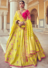 Load image into Gallery viewer, Cadmium Yellow Banarasi Silk Lehenga Choli with Khatli and Heavy Embroidered work