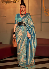 Load image into Gallery viewer, Munsell Blue Two Tone Handloom Weaving Kanjivaram Silk Saree : Top Pick