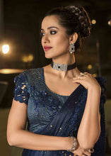 Load image into Gallery viewer, Oxford Blue Designer Imported Fabric Saree with Diamond, Mirror &amp; Crystal work