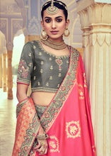 Load image into Gallery viewer, Anchor Grey Banarasi Silk Lehenga Choli with Khatli and Heavy Embroidered work