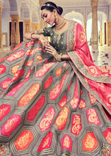 Load image into Gallery viewer, Anchor Grey Banarasi Silk Lehenga Choli with Khatli and Heavy Embroidered work