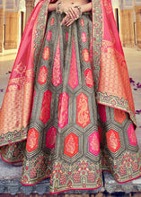 Load image into Gallery viewer, Anchor Grey Banarasi Silk Lehenga Choli with Khatli and Heavy Embroidered work