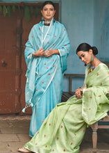 Load image into Gallery viewer, Baby Blue Floral Embroidered Linen Saree