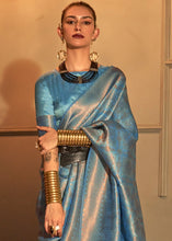 Load image into Gallery viewer, French Blue Two Tone Handloom Weaving Kanjivaram Silk Saree : Top Pick