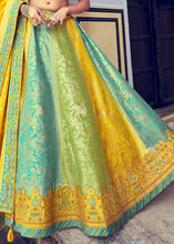 Laden Sie das Bild in den Galerie-Viewer, Blue &amp; Yellow Banarasi Silk Lehenga Choli with Khatli and Heavy Embroidered work