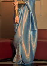 Load image into Gallery viewer, French Blue Two Tone Handloom Weaving Kanjivaram Silk Saree : Top Pick