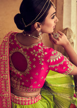 Laden Sie das Bild in den Galerie-Viewer, Pear Green Banarasi Silk Lehenga Choli with Khatli and Heavy Embroidered work
