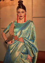 Load image into Gallery viewer, Ocean Green Two Tone Handloom Weaving Kanjivaram Silk Saree : Top Pick
