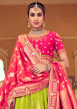 Laden Sie das Bild in den Galerie-Viewer, Pear Green Banarasi Silk Lehenga Choli with Khatli and Heavy Embroidered work