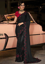 Load image into Gallery viewer, Midnight Black Designer Imported Fabric Saree with Diamond &amp; Sequence work
