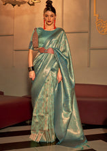 Load image into Gallery viewer, Ocean Green Two Tone Handloom Weaving Kanjivaram Silk Saree : Top Pick