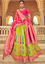 Laden Sie das Bild in den Galerie-Viewer, Pear Green Banarasi Silk Lehenga Choli with Khatli and Heavy Embroidered work