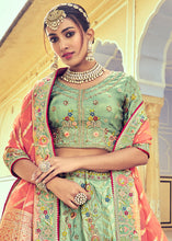 Load image into Gallery viewer, Pistachio Green Banarasi Silk Lehenga Choli with Khatli and Heavy Embroidered work