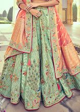 Load image into Gallery viewer, Pistachio Green Banarasi Silk Lehenga Choli with Khatli and Heavy Embroidered work