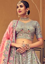 Load image into Gallery viewer, Seal Grey Banarasi Silk Lehenga Choli with Khatli and Heavy Embroidered work