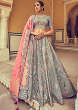 Load image into Gallery viewer, Seal Grey Banarasi Silk Lehenga Choli with Khatli and Heavy Embroidered work