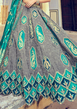 Load image into Gallery viewer, Green &amp; Grey Banarasi Silk Lehenga Choli with Khatli and Heavy Embroidered work