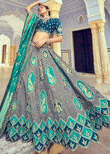 Load image into Gallery viewer, Green &amp; Grey Banarasi Silk Lehenga Choli with Khatli and Heavy Embroidered work