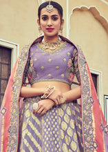 Load image into Gallery viewer, Periwinkle Purple Banarasi Silk Lehenga Choli with Khatli and Heavy Embroidered work