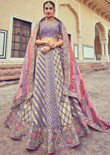 Load image into Gallery viewer, Periwinkle Purple Banarasi Silk Lehenga Choli with Khatli and Heavy Embroidered work