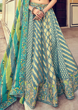 Laden Sie das Bild in den Galerie-Viewer, Blue &amp; Green Banarasi Silk Lehenga Choli with Khatli and Heavy Embroidered work