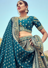 Load image into Gallery viewer, Grey &amp; Blue Banarasi Silk Lehenga Choli with Khatli and Heavy Embroidered work