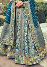 Load image into Gallery viewer, Grey &amp; Blue Banarasi Silk Lehenga Choli with Khatli and Heavy Embroidered work