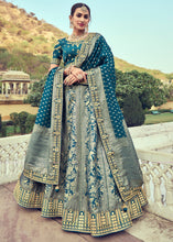 Load image into Gallery viewer, Grey &amp; Blue Banarasi Silk Lehenga Choli with Khatli and Heavy Embroidered work