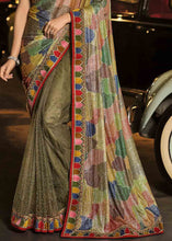 Load image into Gallery viewer, Moss Green Designer Net Saree with Imported Fabric Sequence Pallu, Moti, Thread &amp; Crystal work